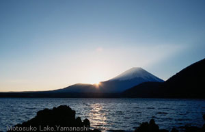 A sunrise from Mt. Fuji at Motosuko Lake, Yamanashi
